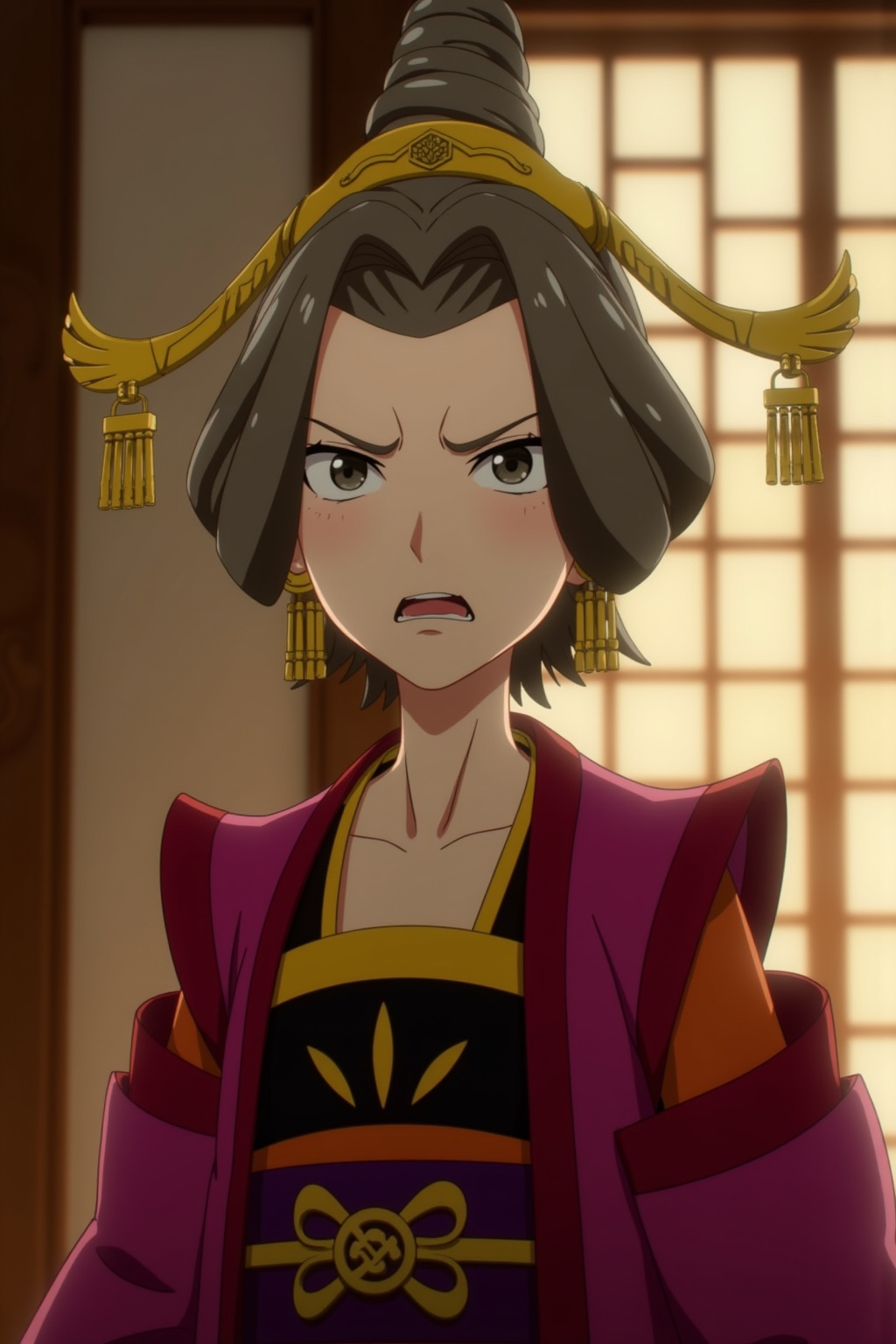 ancient chinese style,young girl,chinese clothes,black hair,black eyes,angry,indoors,