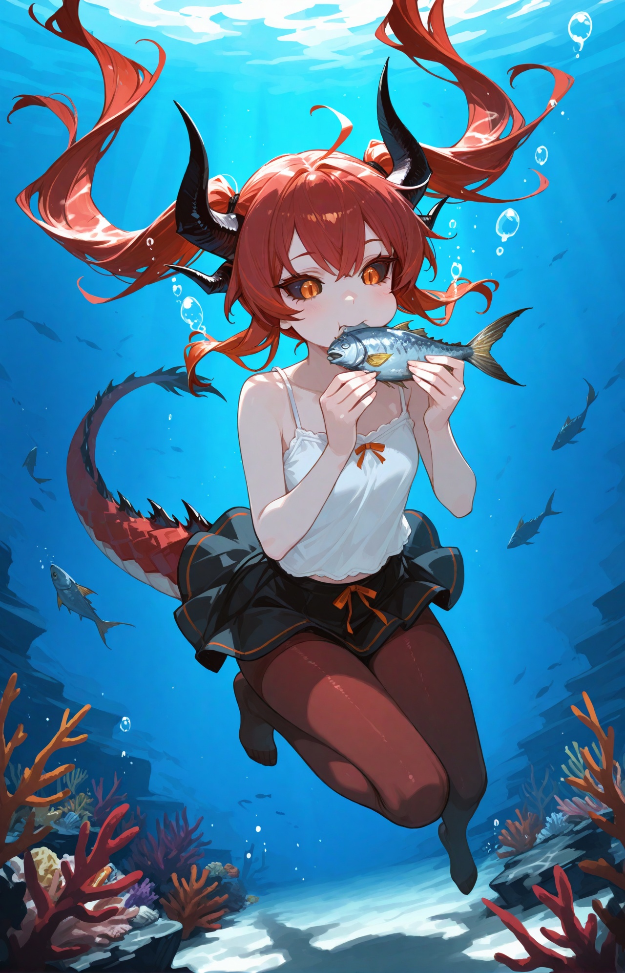 1girl,  black sclera,  red hair on Tensor.Art