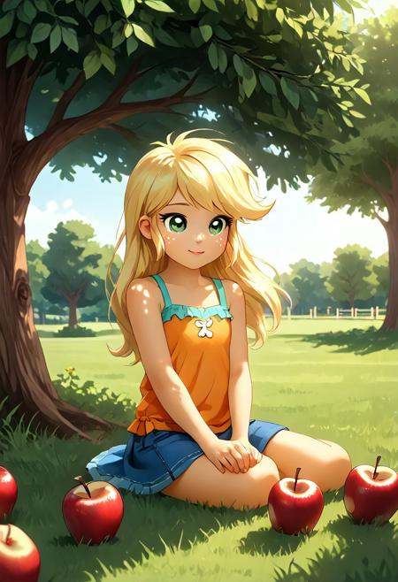 from My Little Pony Equestria Girls,  1girl,  young little Applejack on Tensor.Art