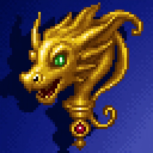 A HoMM2 style Masthead artifact,  gradient blue background.The subject is a golden masthead in the shape of stylized gargo...