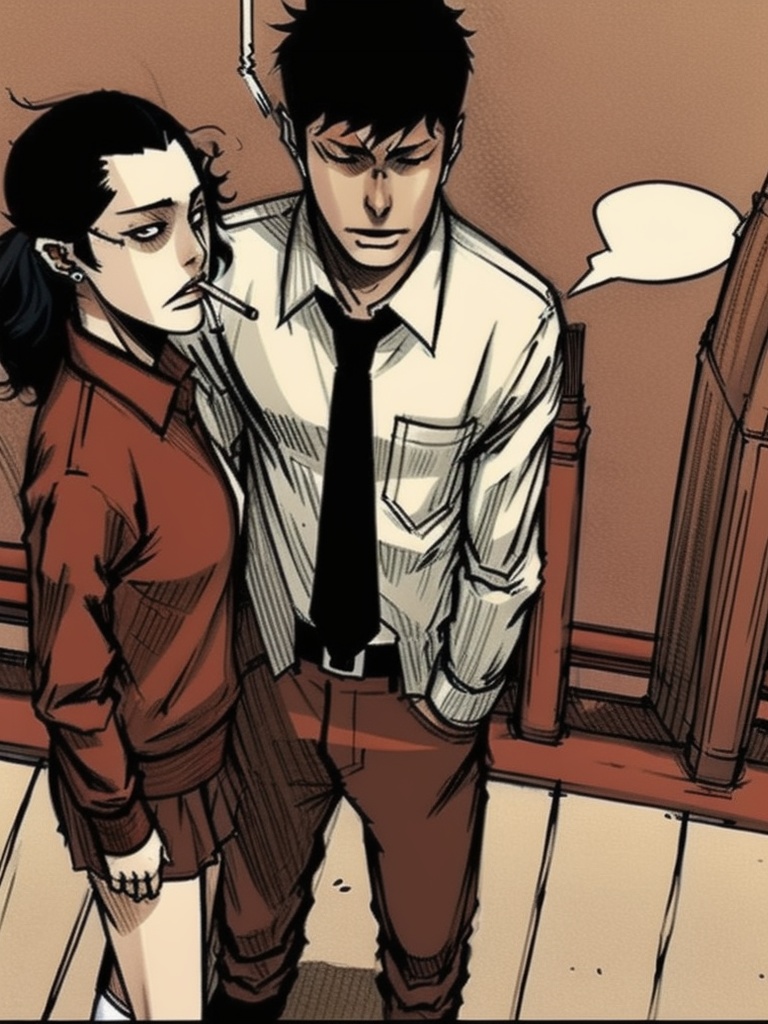 1girl,  1boy,  A young man and woman standing on a rooftop with a school uniform on Tensor.Art