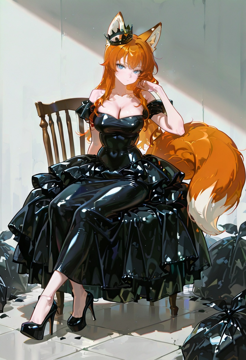 1girl,  solo,  black latex dress on Tensor.Art