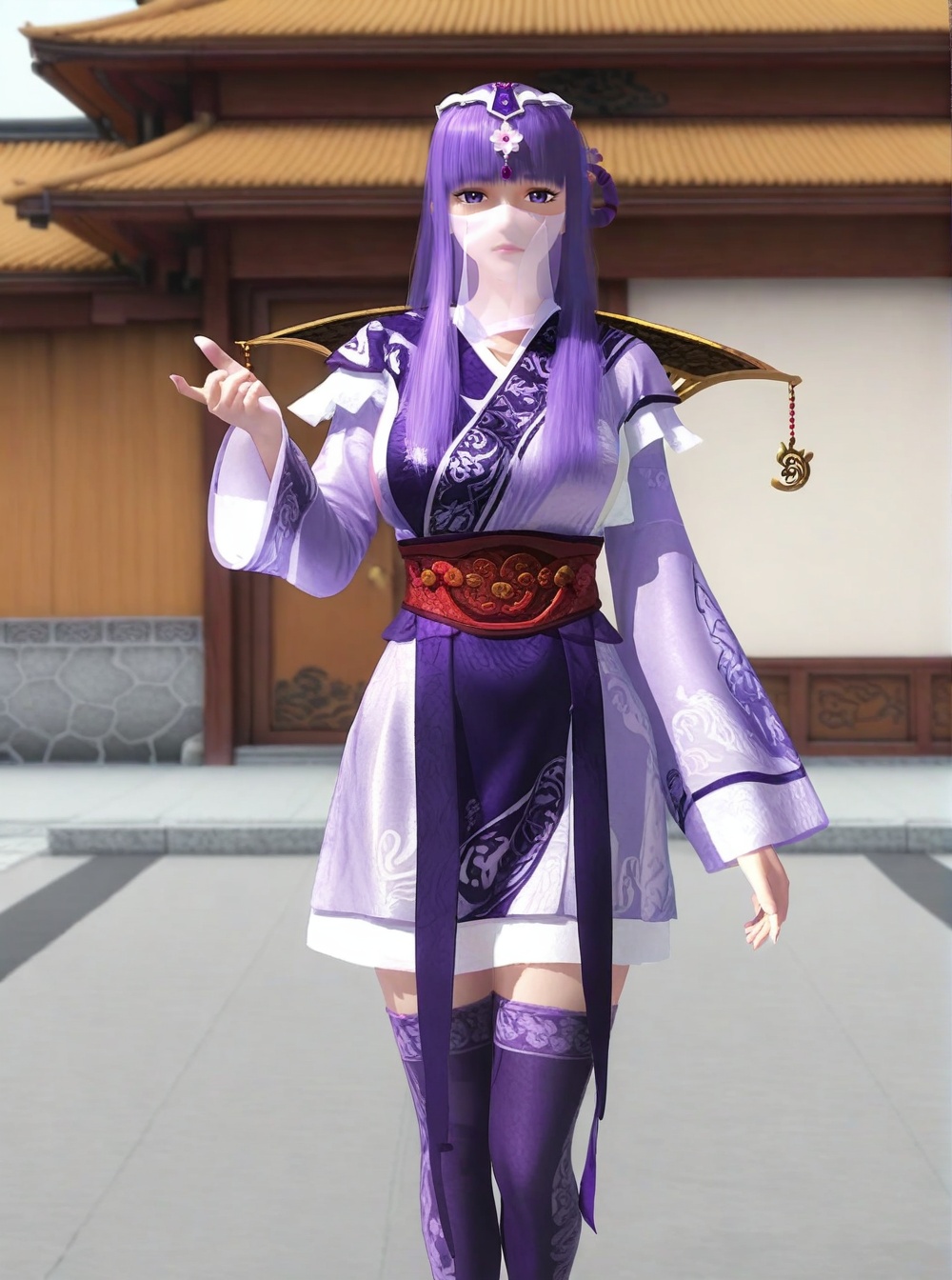 purple dress,  hair ornament,  bangs on Tensor.Art