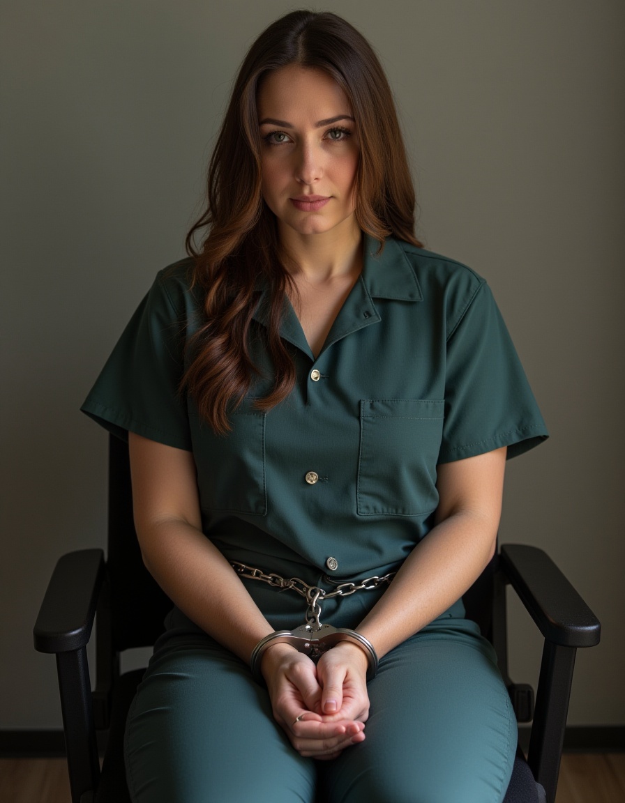 ***** woman,  wearing a (prison jump suit),  hand cuffed in front of waist on Tensor.Art