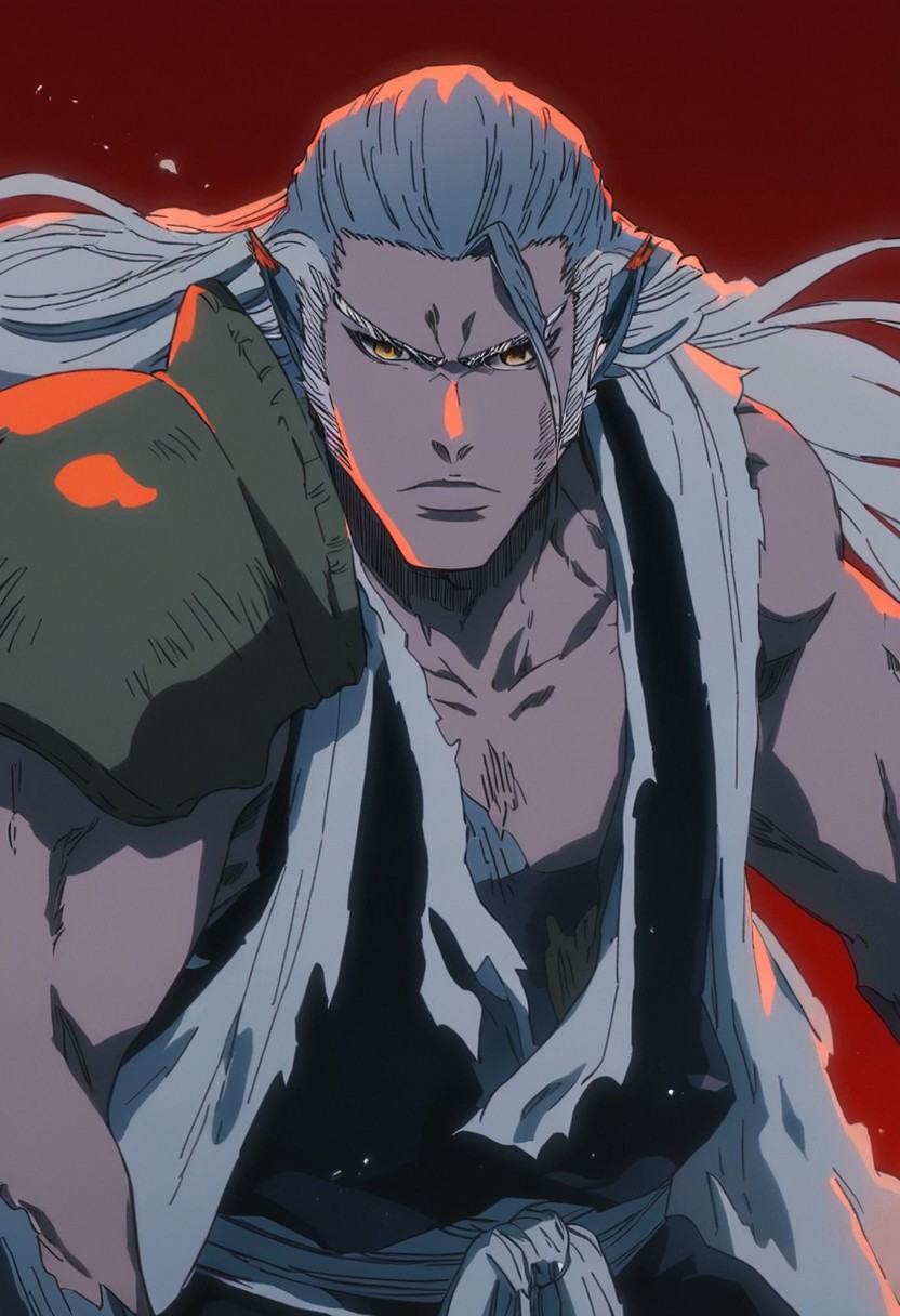 Sajin_Komamura_human_form_Bleach,  long white hair,  sideburns on Tensor.Art