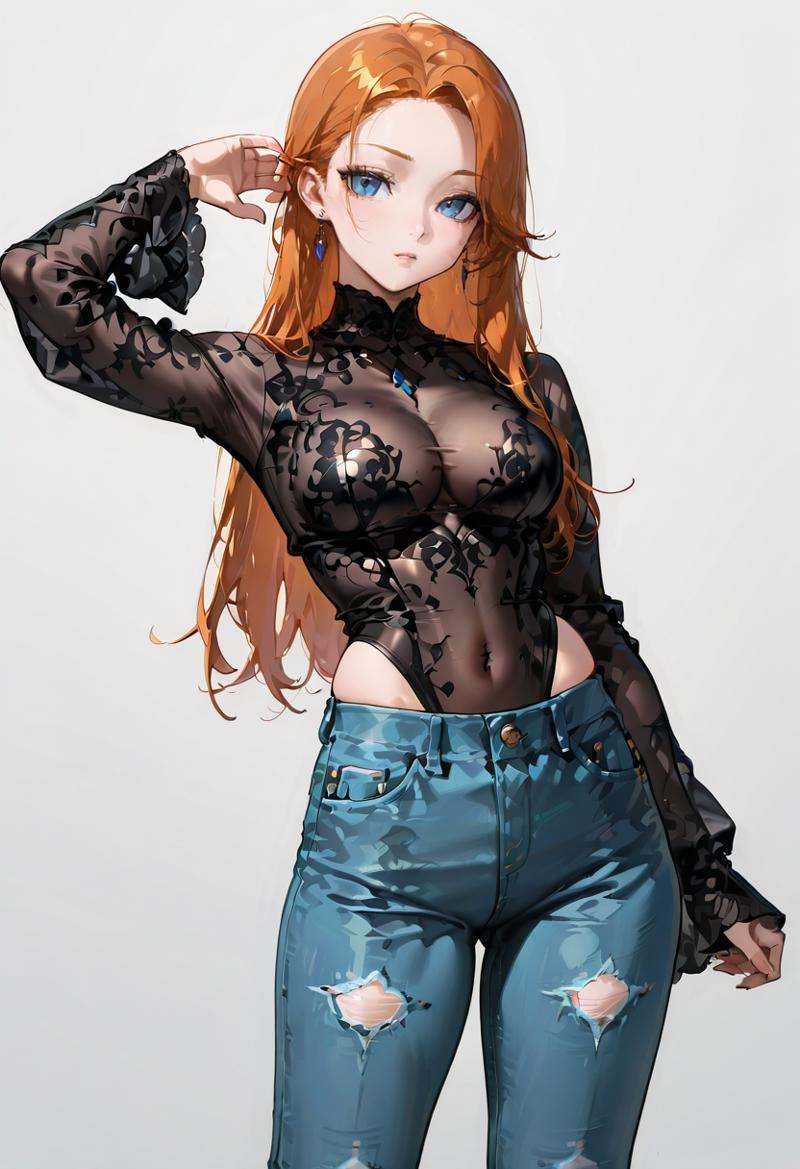 see-through leotard,  wide sleeves,  long sleeves on Tensor.Art