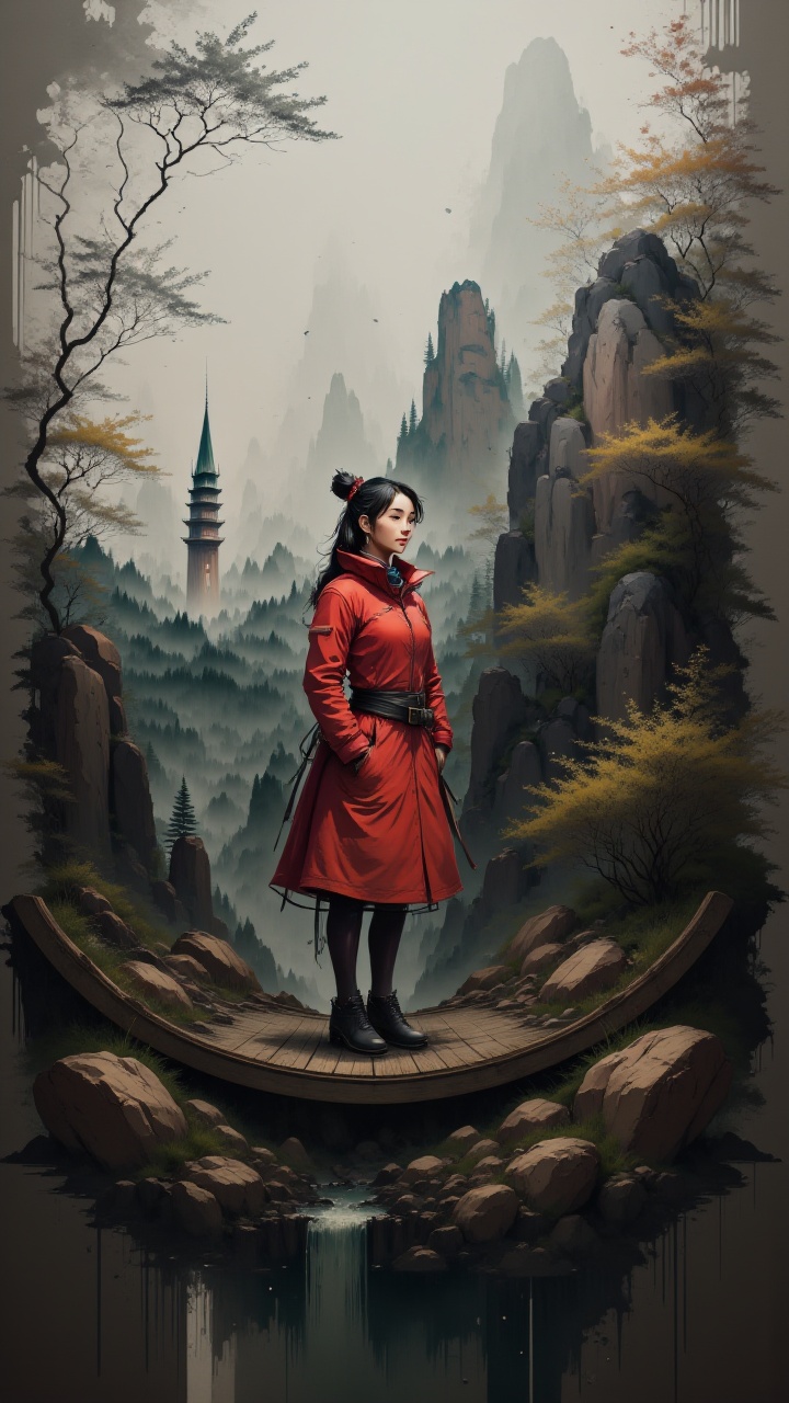 Brigitte Lin in a Mundane setting,  inside a Suspension bridge,  boring on Tensor.Art