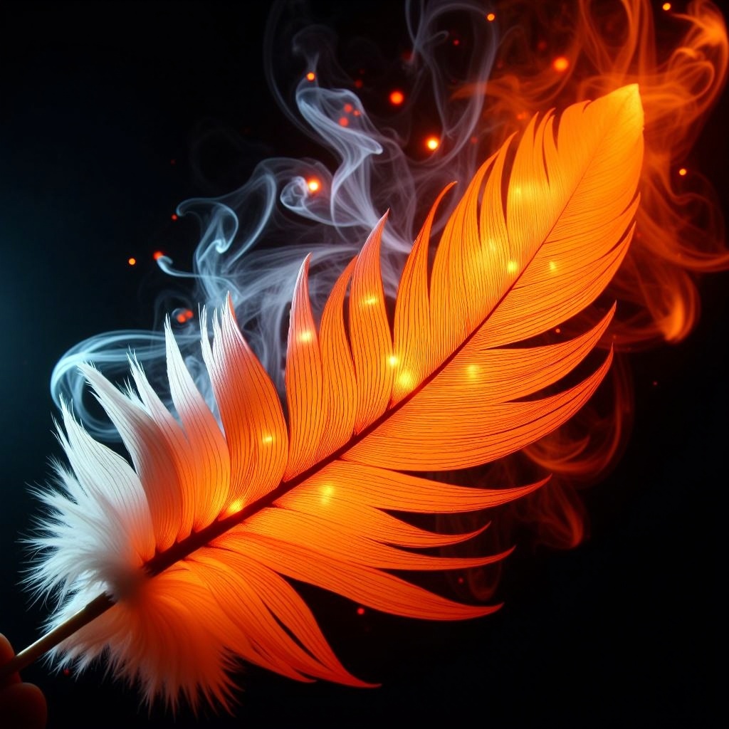 HalloweenGlowStyle orange themed Feather quill,  flowing lava,  fantasy on Tensor.Art