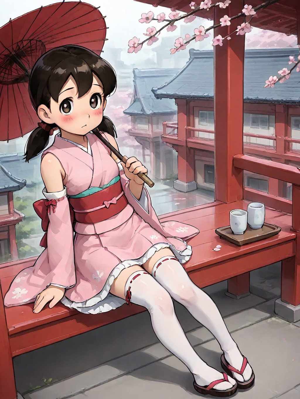 minamoto shizuka,  umbrella,  1girl on Tensor.Art