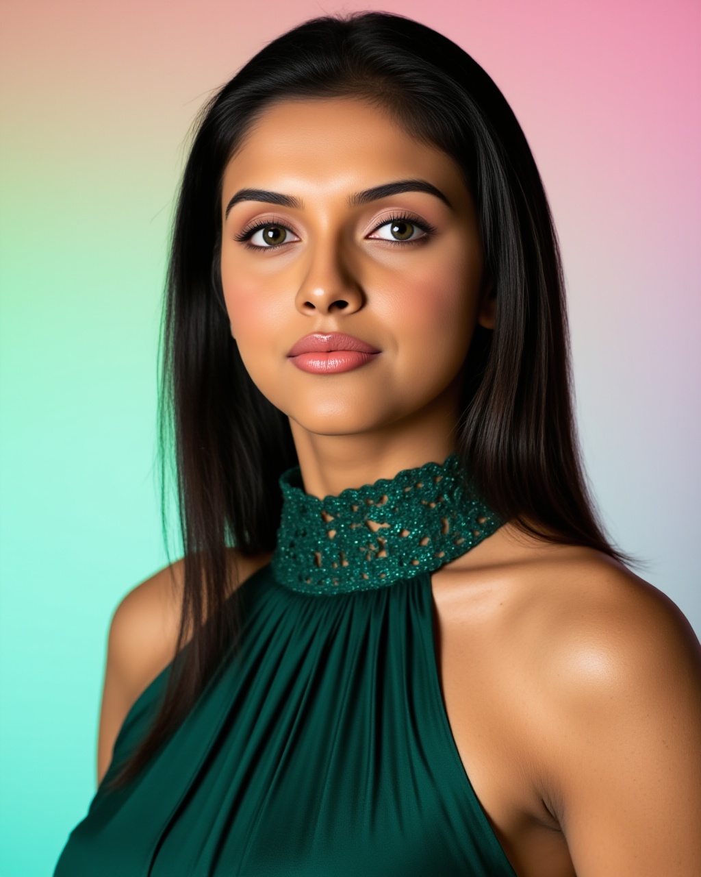 headshot photo of Asin woman,  candid photo with natural colors,  serious expression on face on Tensor.Art