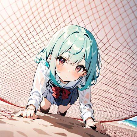 1girl,  go under the red net,  standing on Tensor.Art