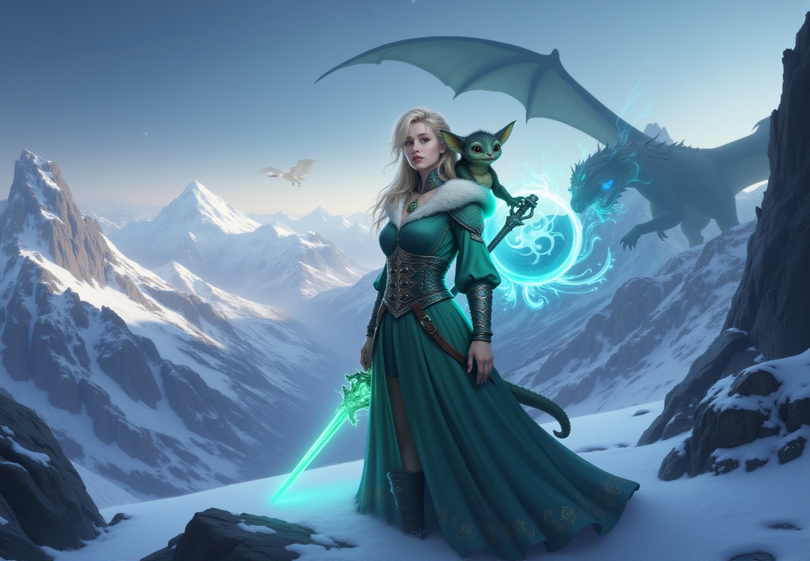 ulra realistic cinematic photo of A airy fantasy angel-winged scandinavian woman with vibrant green hair styled in a bob c...