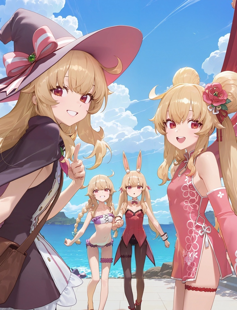 4girls,  outdoors,  album cover on Tensor.Art