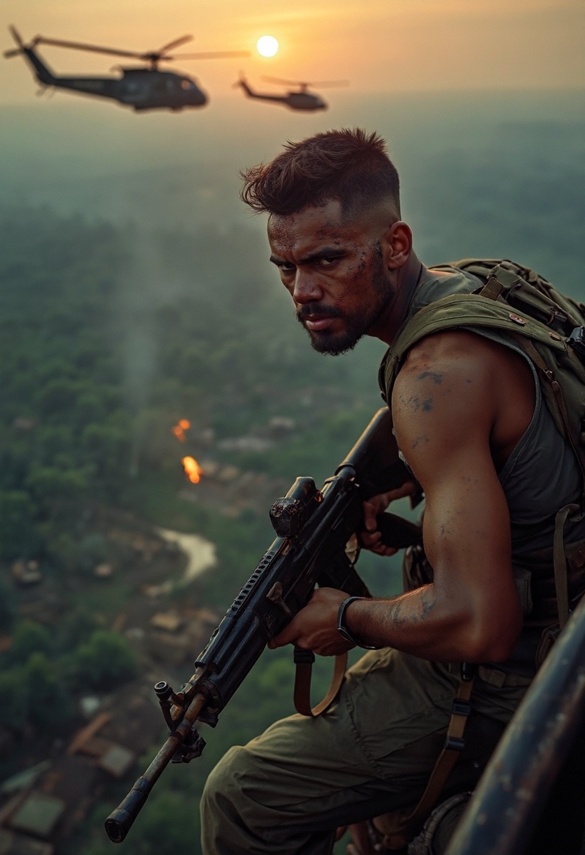 This is an award-winning documentary war photograph from the Vietnam War,  a high-contrast dark work with an end-of-the-wo...