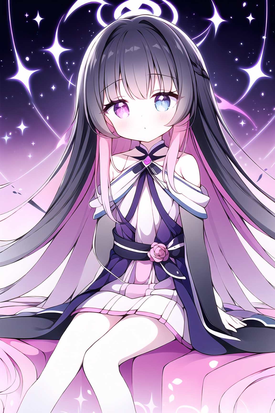 A captivating,  dreamlike anime girl sitting in a surreal,  abstract landscape filled with rich shades of deep black on Te...