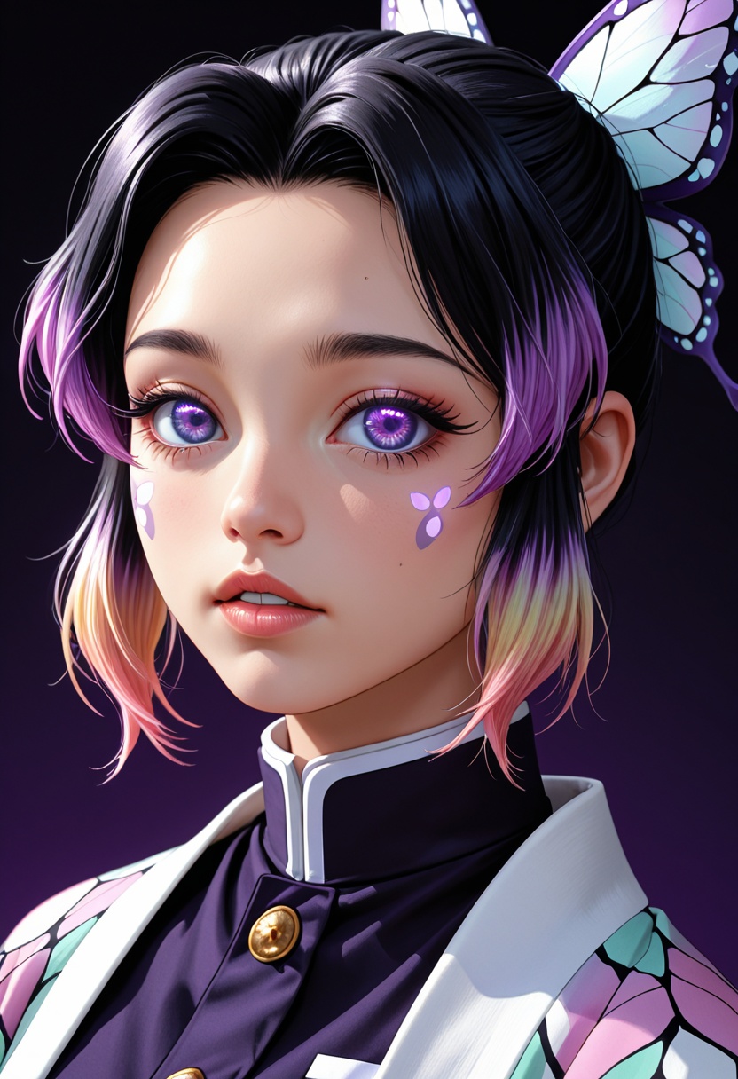 Neon glow art,  Neon Anime Art,  kochou shinobu on Tensor.Art