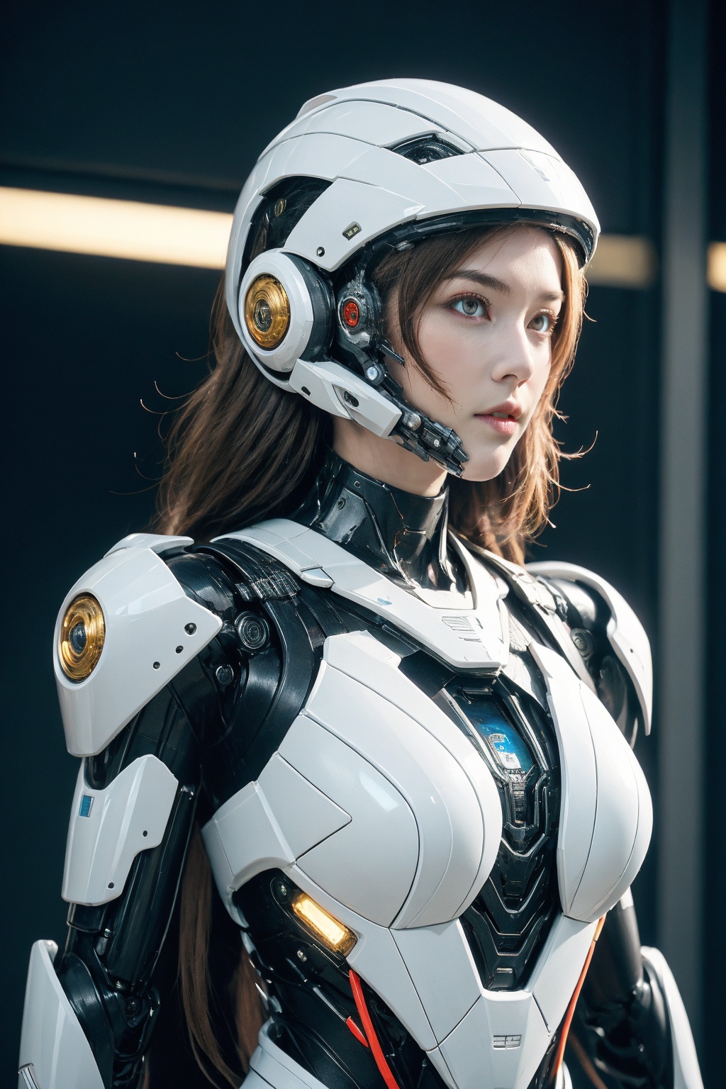 (extremely detailed:1.4),(realistic:1.4),1girl,(long hair:1.4),solo, helmet, transparent helmet, science fiction, armor, upper body, cyborg, power armor, lips, breasts, android, realistic, robot joints, closed mouth, short hair, mechanical parts, bodysuit, looking ahead, cable