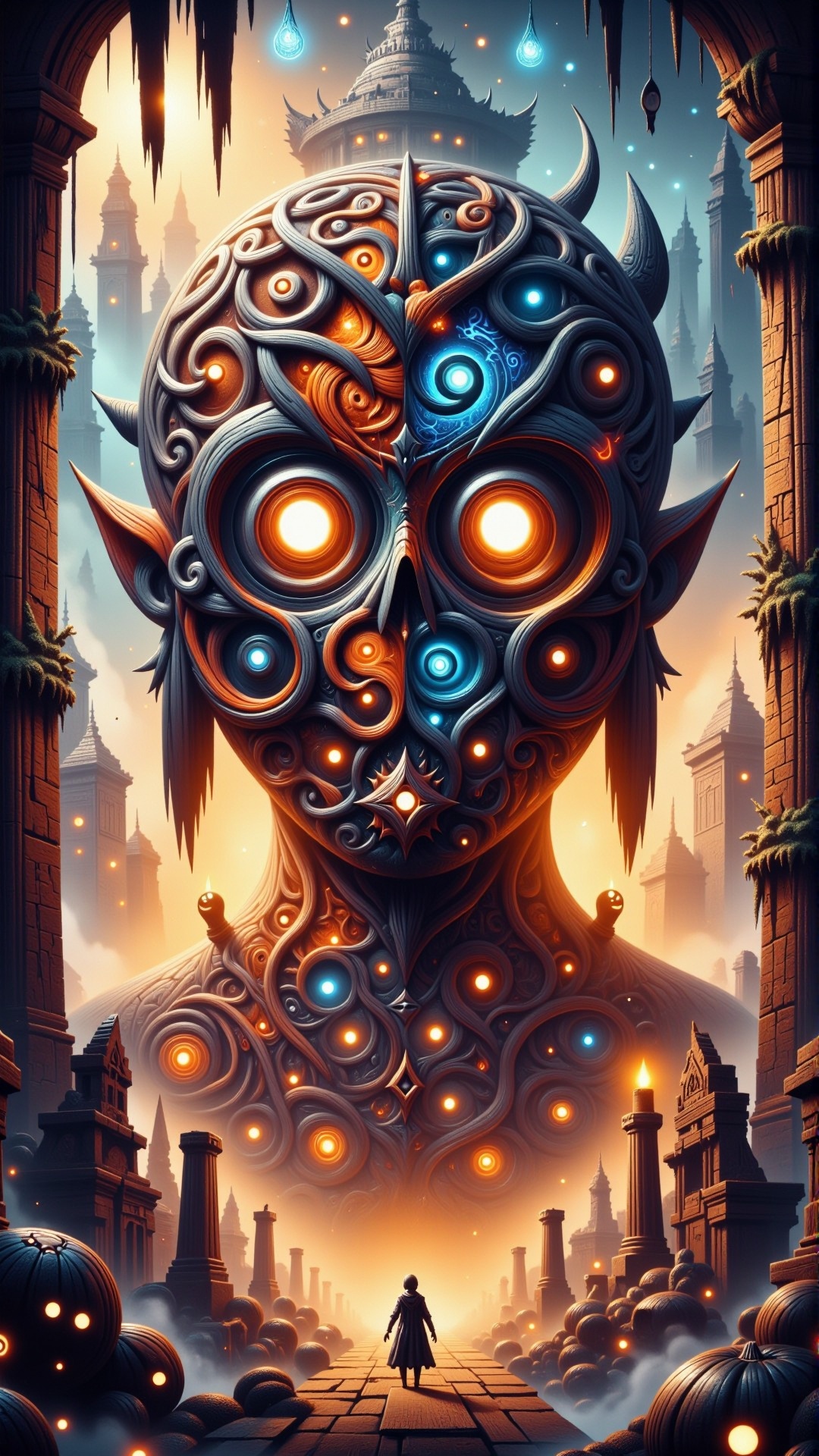 HalloweenGlowStyle onyx,  pearl,  sienna themed Digital painting of a complex labyrinth in the mind on Tensor.Art