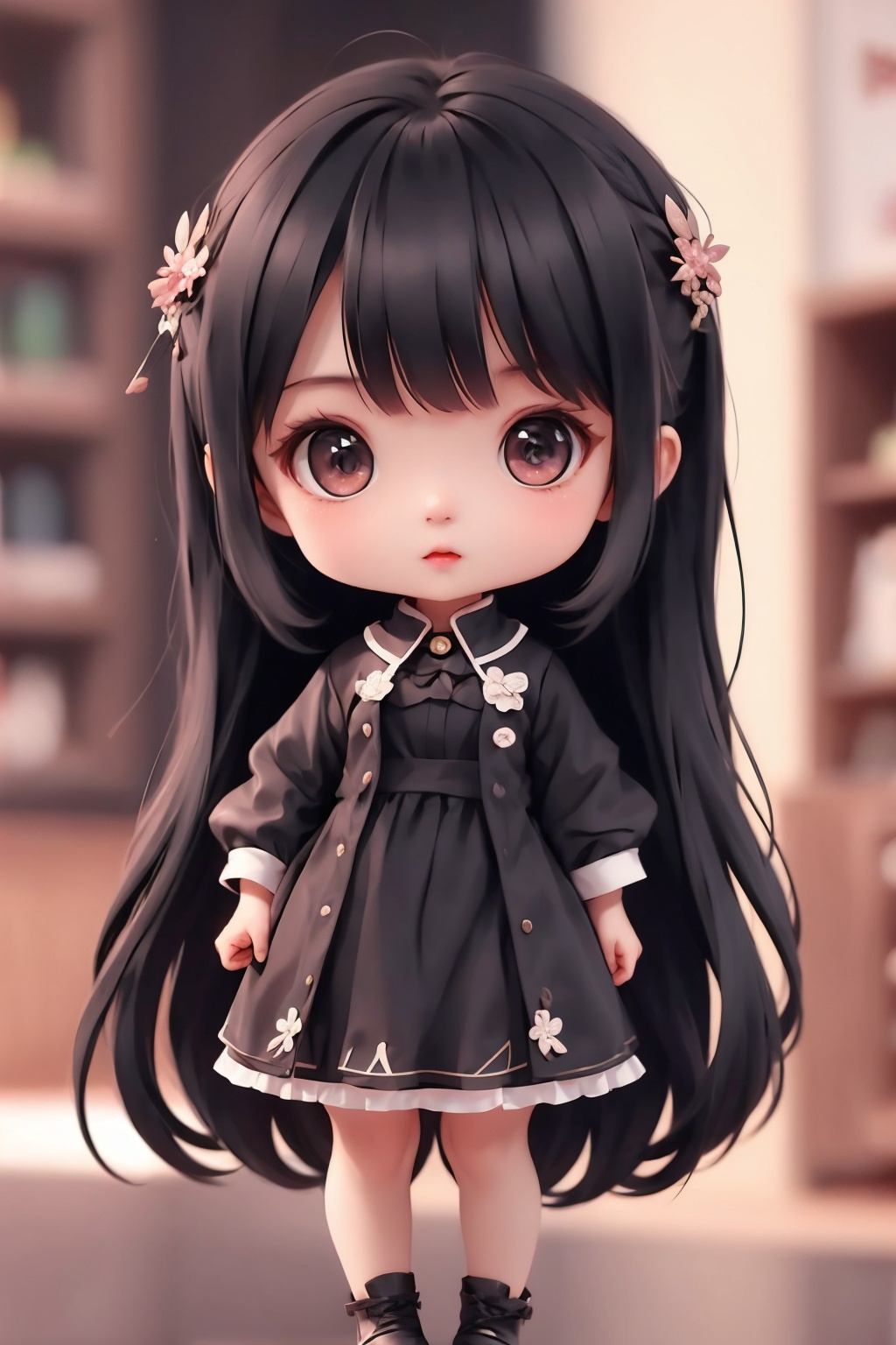 1girl,black long hair,standing,dress,