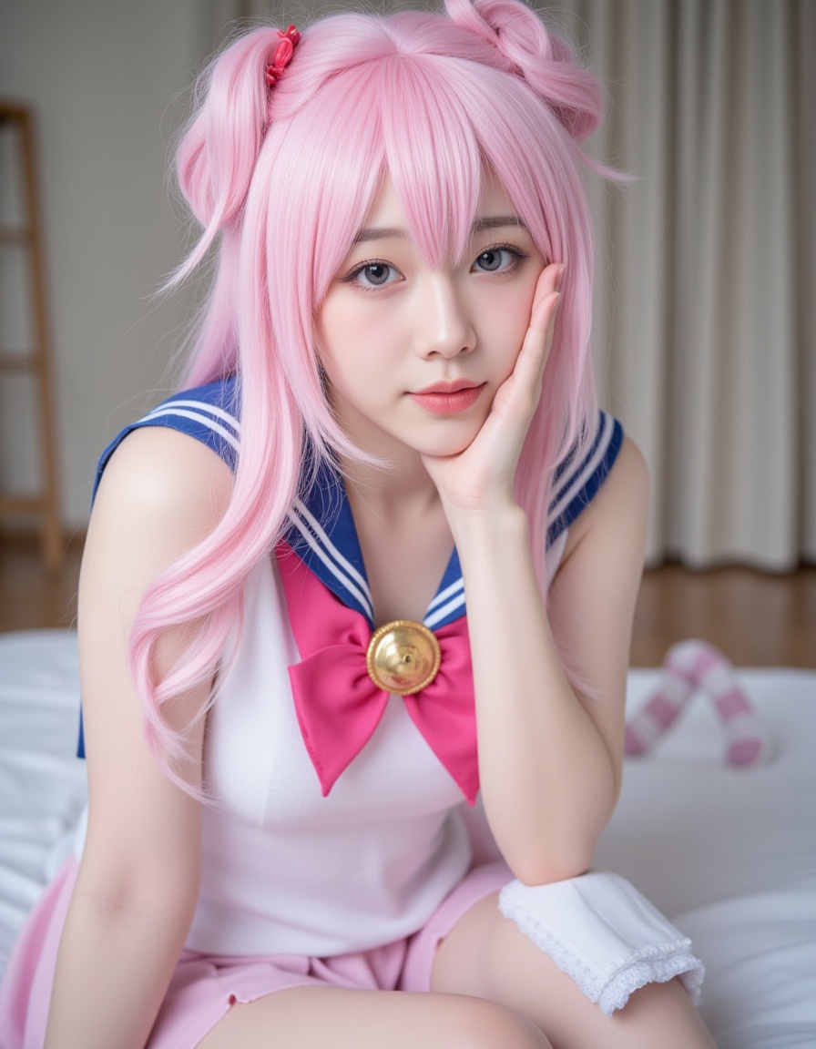 photo of SuchCosPlay .hiec - fair skin,  full body of Sailor Moon cosplayer on Tensor.Art