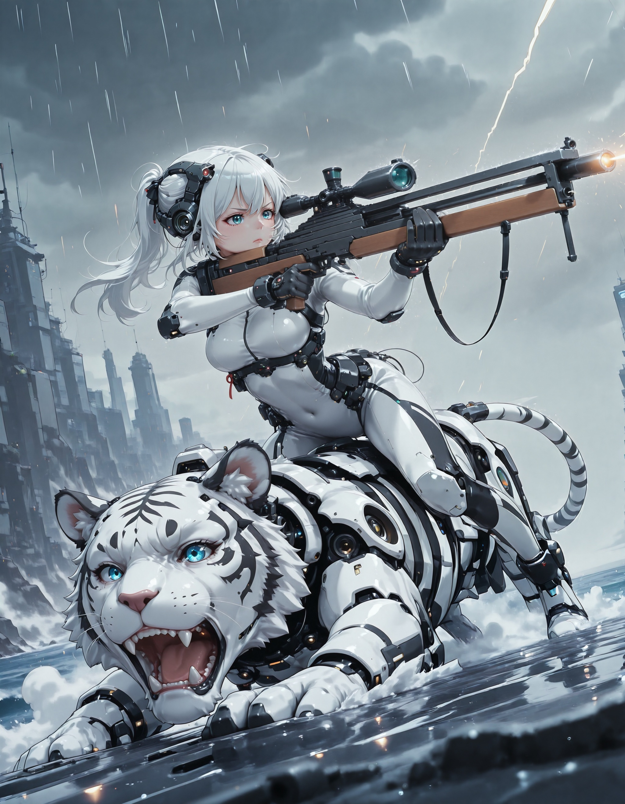 1girl,  white bodysuit with black stripes,  head gear on Tensor.Art