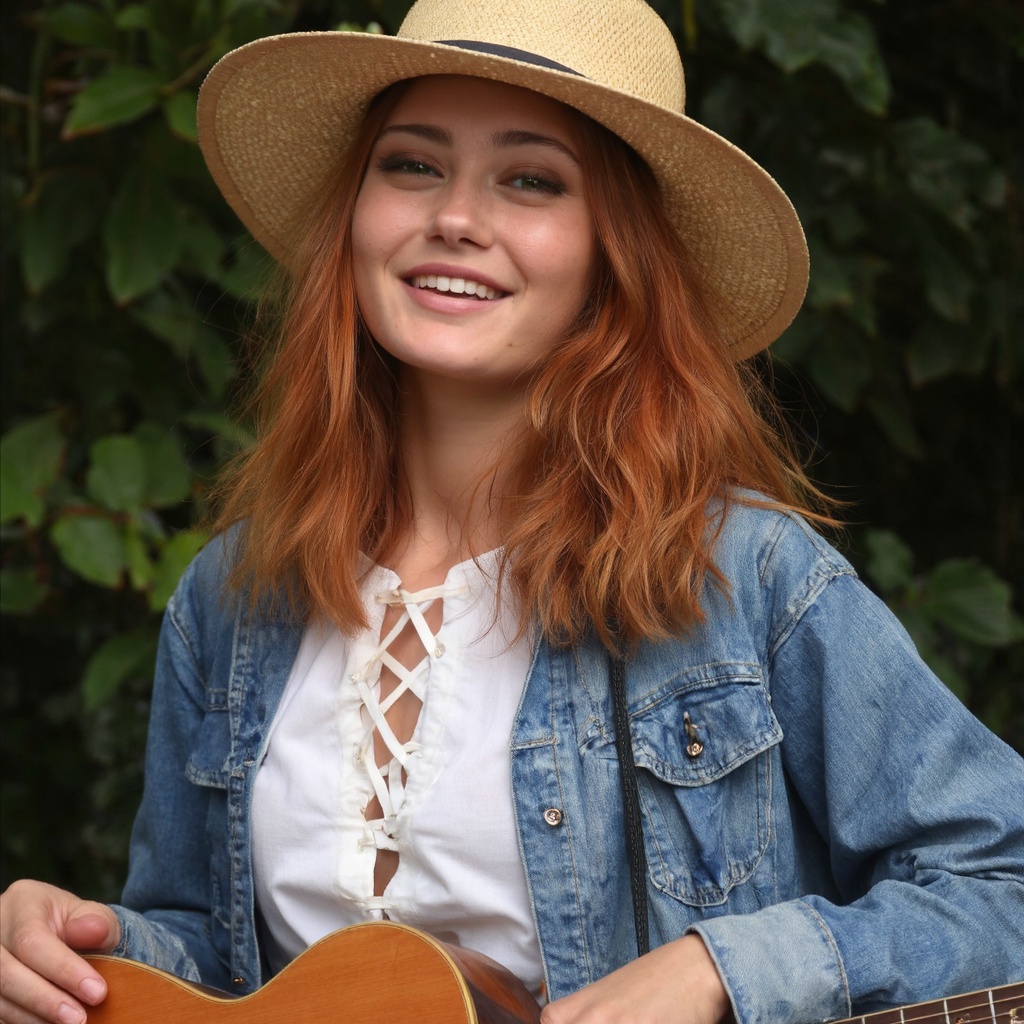 portrait of ella_purnell with long,  wavy,  reddish-orange hair on Tensor.Art