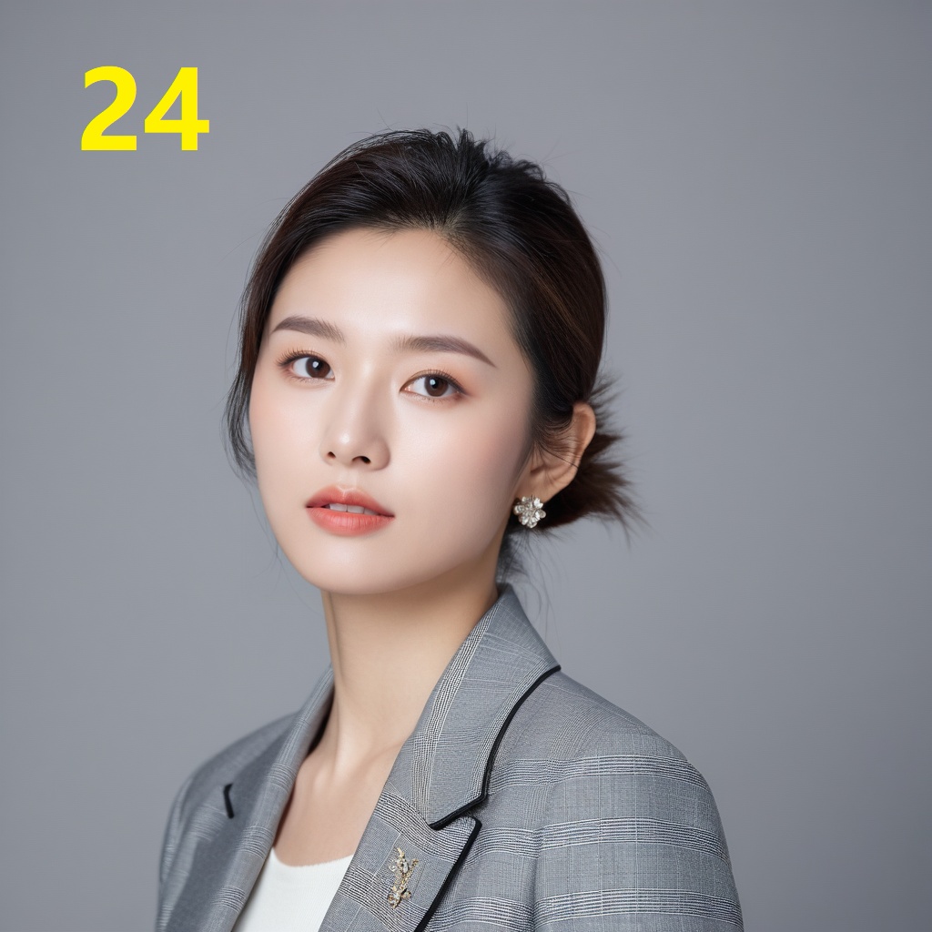 leogirl,A 24-year-old woman,portrait photo,facial focus,photo taken,fashionable and simple,Chinese ethnicity,soft gray background,natural lighting,high-resolution clarity,contemporary portrait,gentle,fashionable and avant-garde,simple accessories,details with strong contrast between skin color and neutral background,looking at the audience,