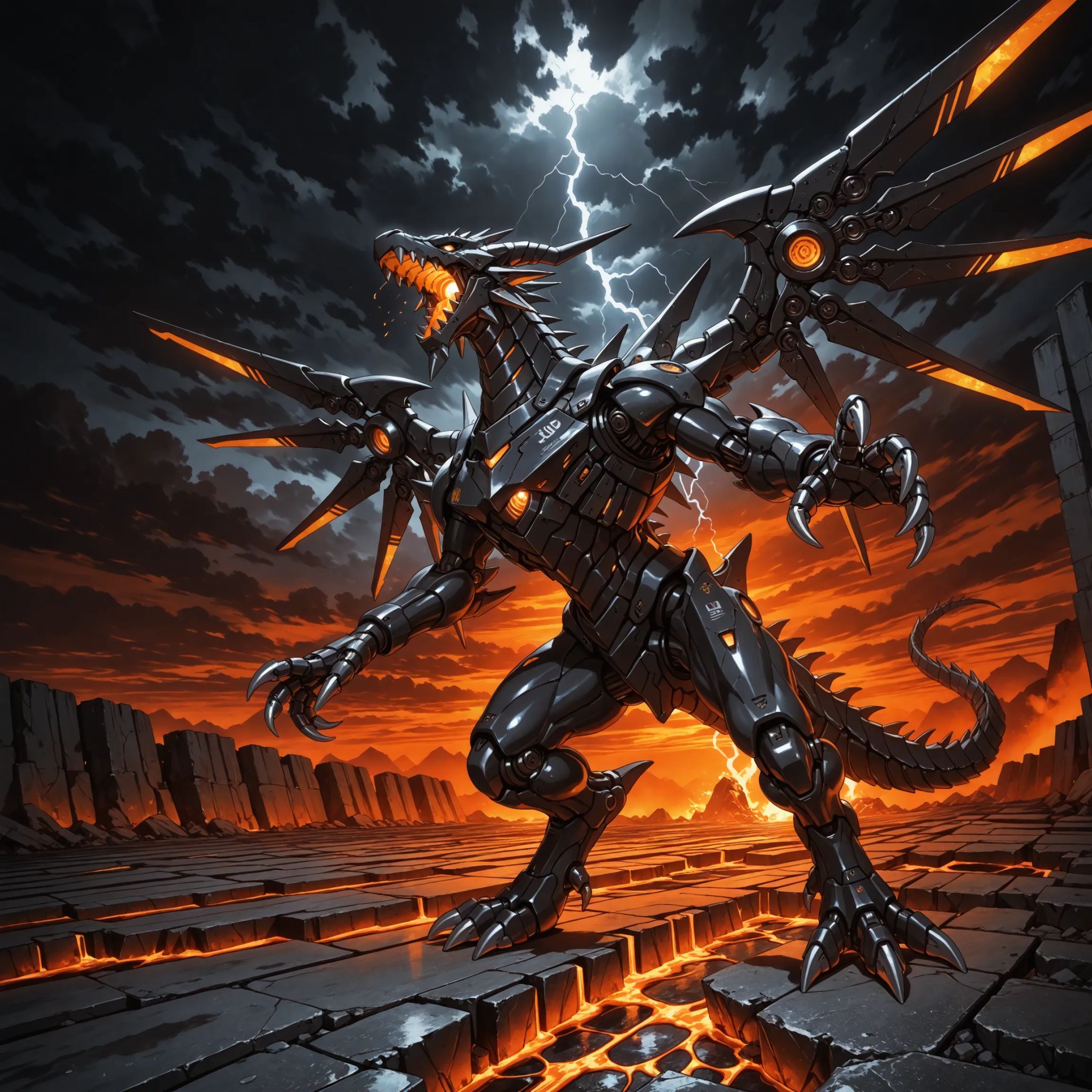 mecha,  black scales,  mechanical wings on Tensor.Art
