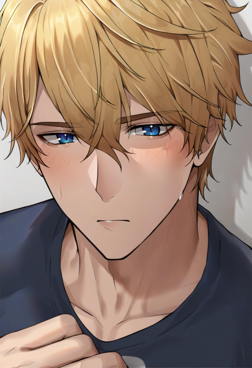<lora:asa-000008:0.9>,asaifrit,1boy,male focus,shirt,blonde hair,blue eyes,