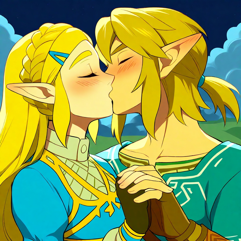 kiss on lips,  kiss,  princess zelda \(botw\) on Tensor.Art