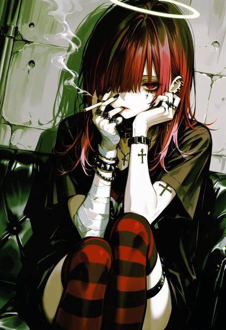 kodoku,  1girl,  cigarette on Tensor.Art