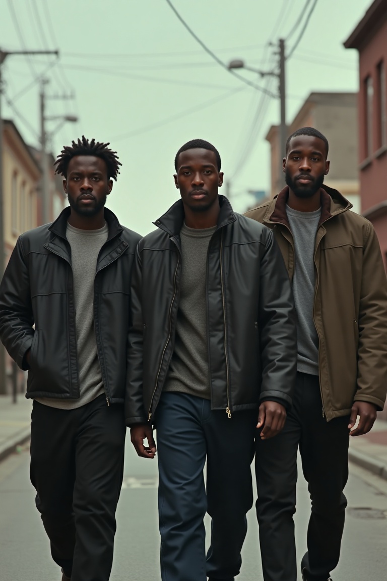 cinematicmain,  3 black males on a street on Tensor.Art
