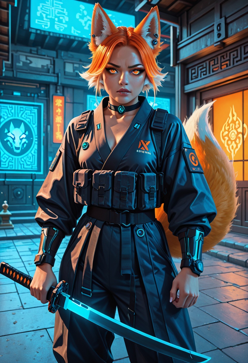 masterpiece,  best quality,  cyberpunk kitsune style on Tensor.Art