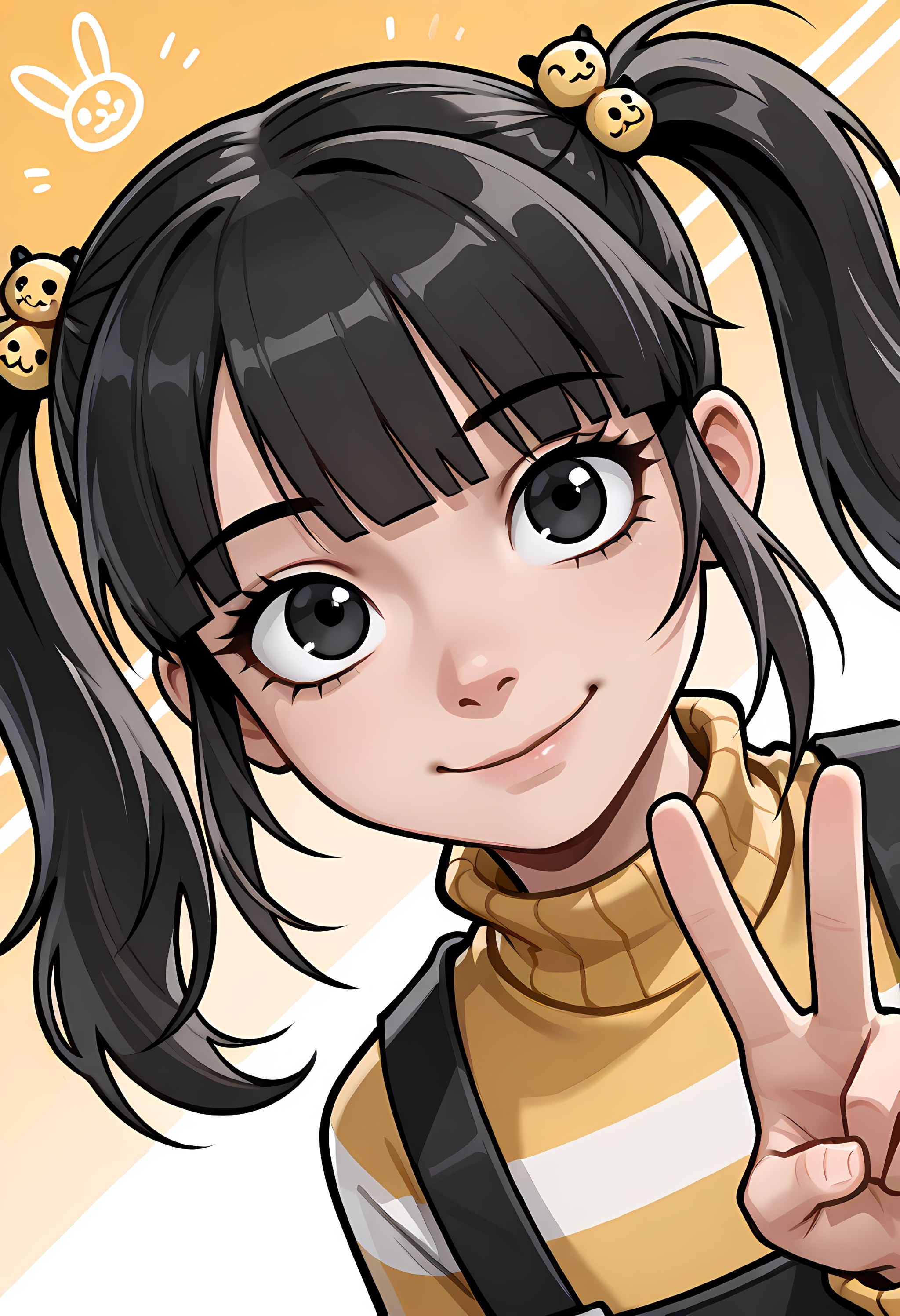 a drawing of a cartoon female 1girl,  black hair,  twintails on Tensor.Art