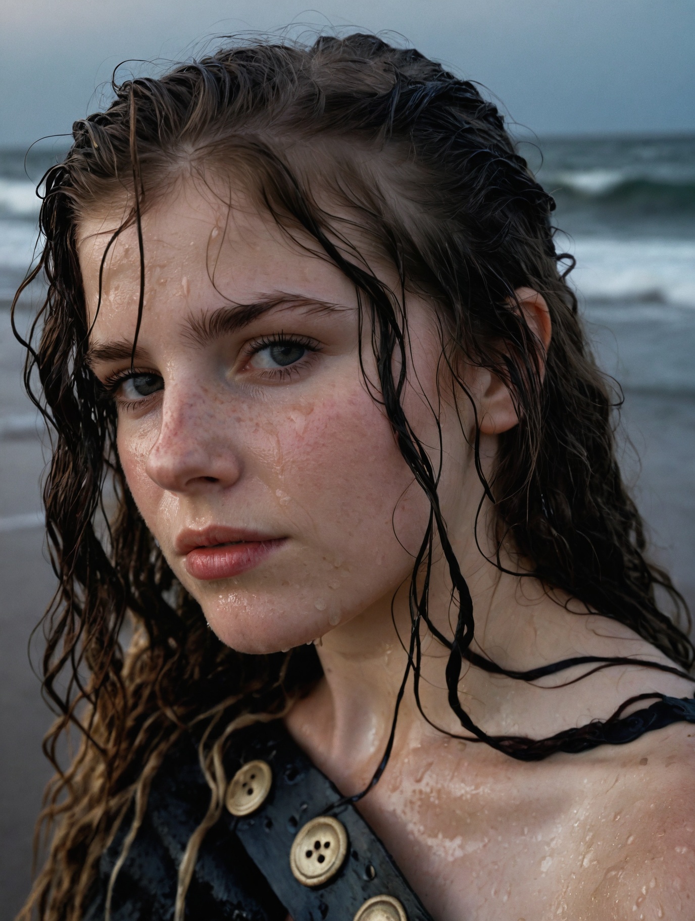 Large format photography,  photo \(medium)\ (upper body shot framing till chest) of an elegant and 18 year old Viking girl...