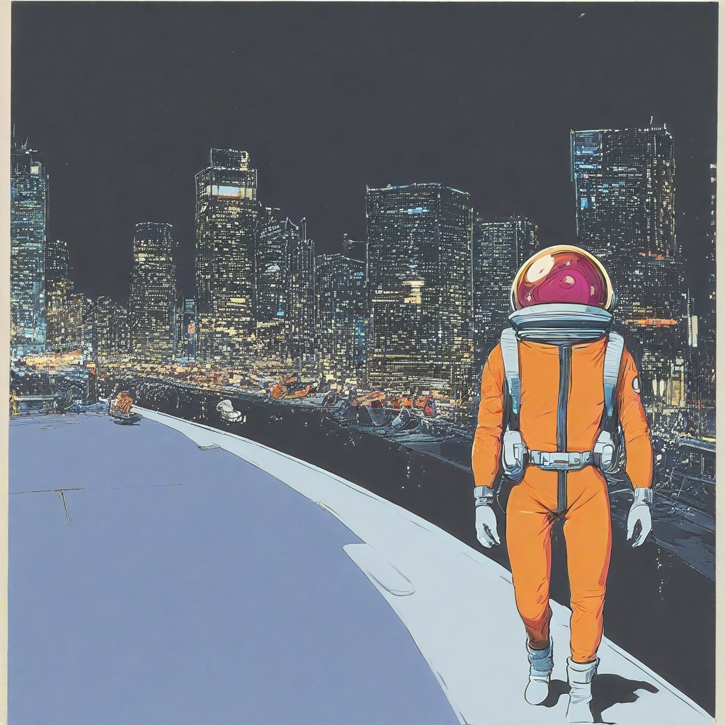 A man in a space suit walking down a city street on Tensor.Art
