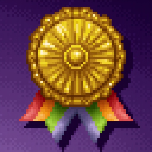 A HoMM2 style Medal of Courage artifact,  gradient purple background.The image is an illustration depicting a gold medal w...