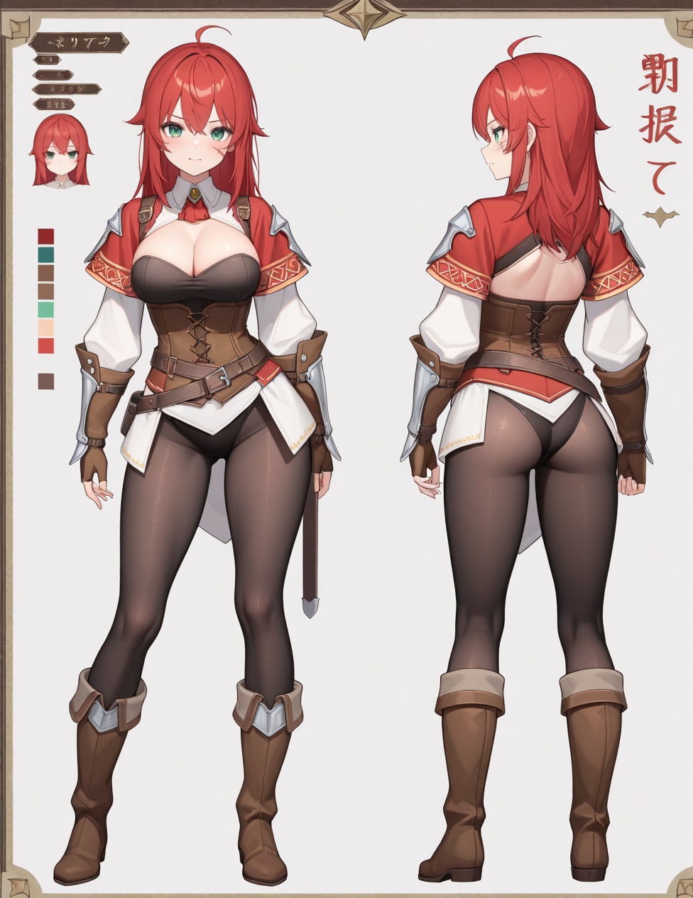 (detailed texture lighting,  detailed surface lighting) BREAK anime style character profile and expressions sheet,  fantas...