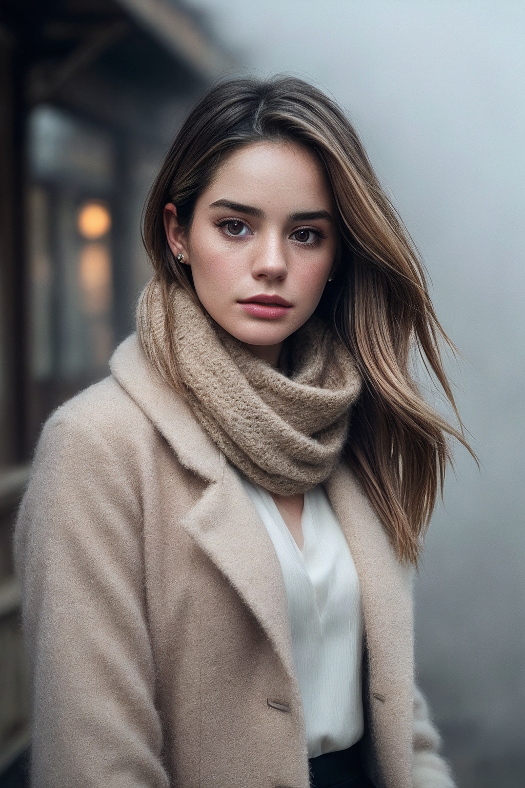 MakenzieR_SoloTI,  (In a soft,  flowing coat with a delicate scarf on Tensor.Art