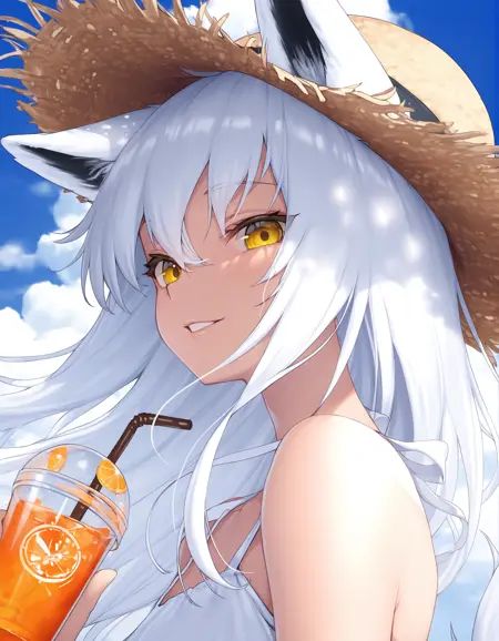 1girl,  fox tail,  white hair on Tensor.Art