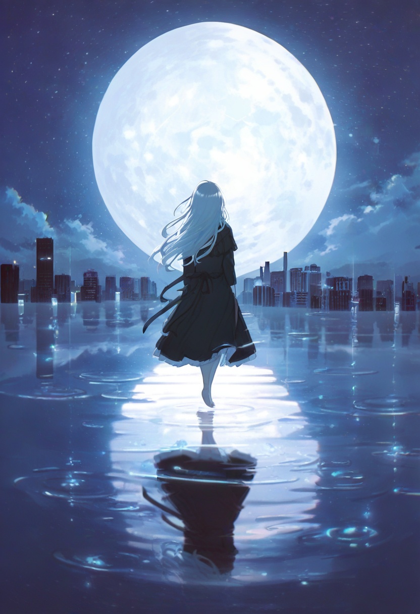 1girl,  long hair,  moon on Tensor.Art