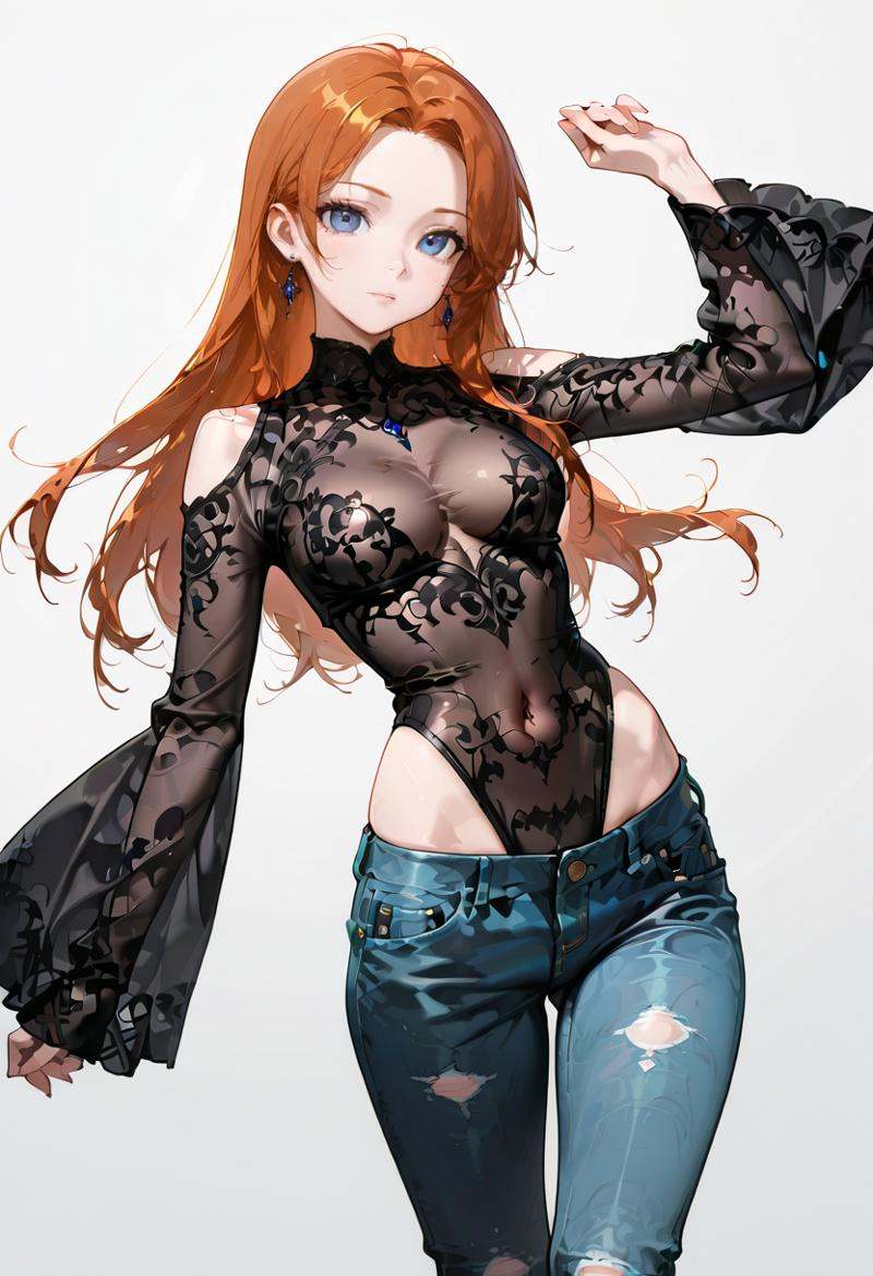 see-through leotard,  wide sleeves,  long sleeves on Tensor.Art