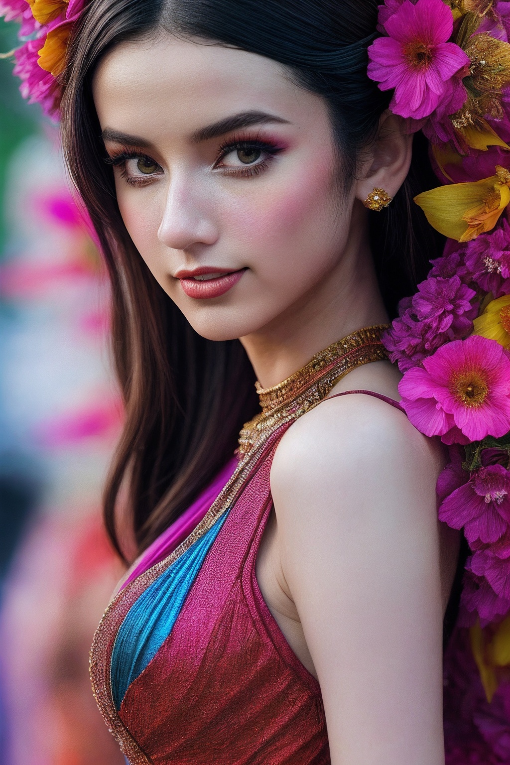 ArabellaSG_SoloTI_v1,  (In a vibrant,  artistic outfit featuring a bold on Tensor.Art