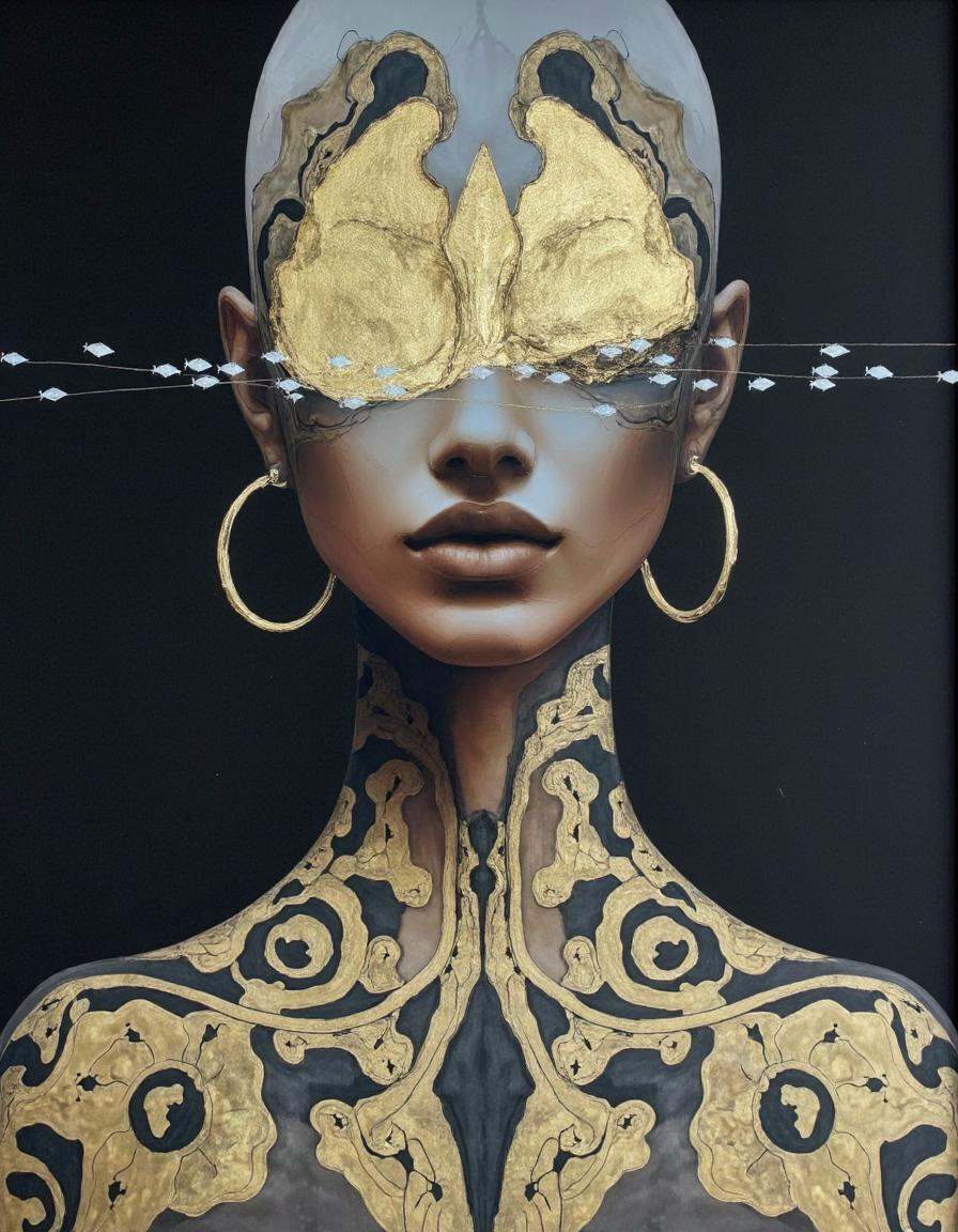 Portrait Chris Luha Art. This is a highly detailed,  surrealistic watercolor painting of a close-up of a person's upper to...