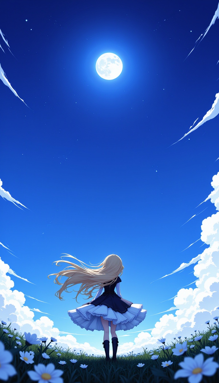 1girl,  night sky,  full moon on Tensor.Art