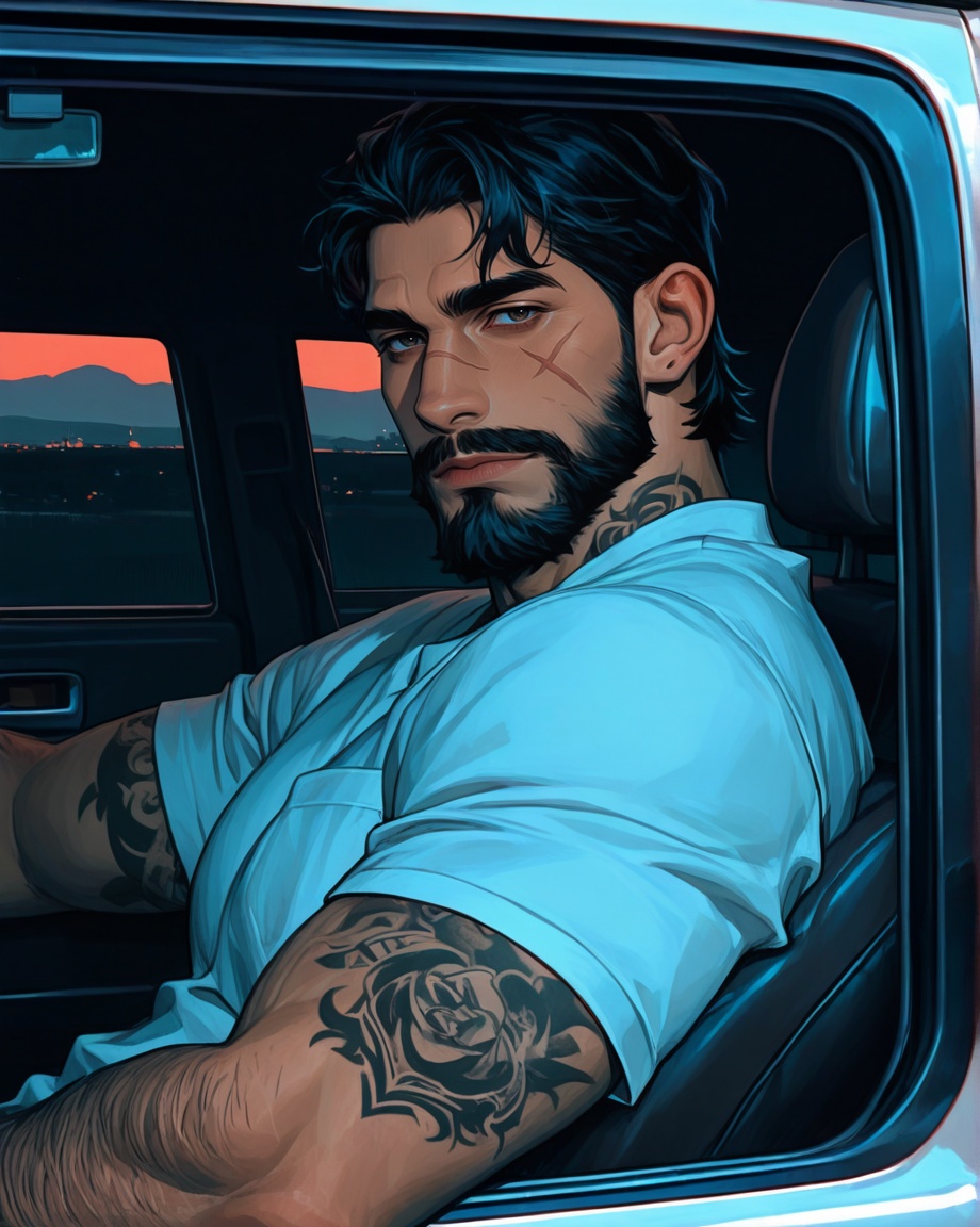 1boy,  male focus,  facial hair on Tensor.Art