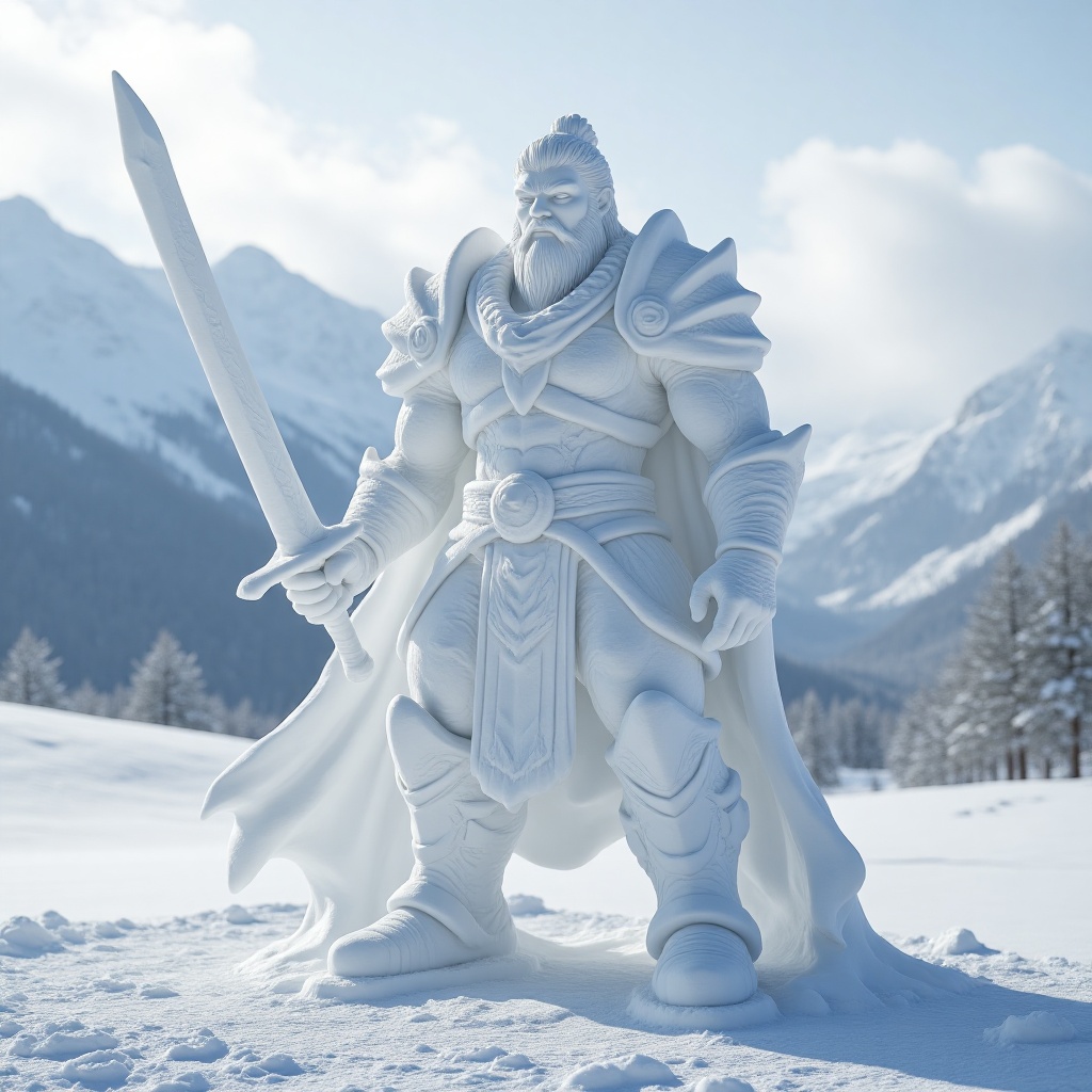 XUEDIAO,  XUEDIAO,  A snow sculpture of a snow warrior on Tensor.Art