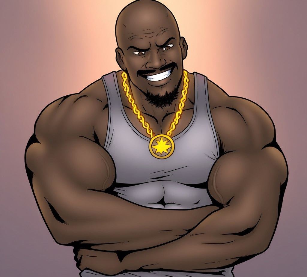 Jeff-MLGO,  dark-skinned male,  bald on Tensor.Art
