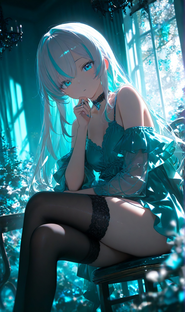 1girl,  aqua marine theme,  dutch angle on Tensor.Art