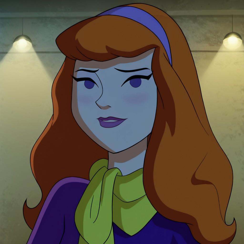 Vintage 1960s cartoon screencap of Daphne Blake,  cute blushed cheeks,  seductive stare on Tensor.Art